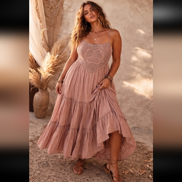 Faded Rose Dresses & Skirts - Free People Anthropologie Style Boho Lace Maxi Dress – Dusty Rose XL